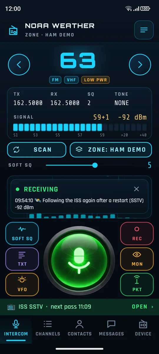SignalDeck intercom receiving NOAA weather on channel 63